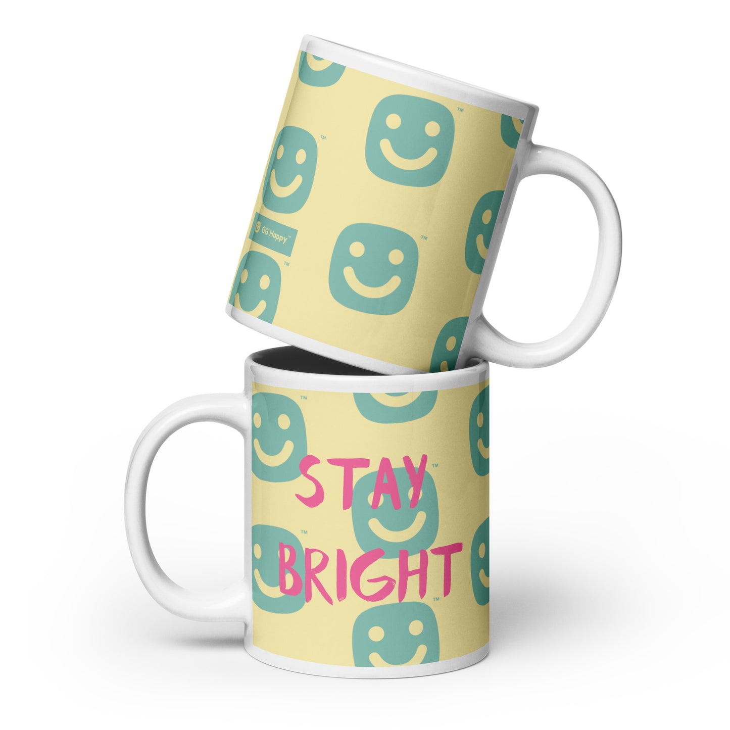 GG Happy™ “Stay Bright • Be Happy • Be You” Glossy Mug | Positive Affirmation Coffee Cup | Mindful Morning Drinkware - GG Happy