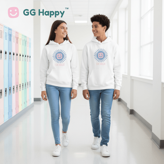“Stay Bright” Youth Hoodie | White Edition | GG Happy™ Collection | Positive Kids Sweatshirt - GG Happy