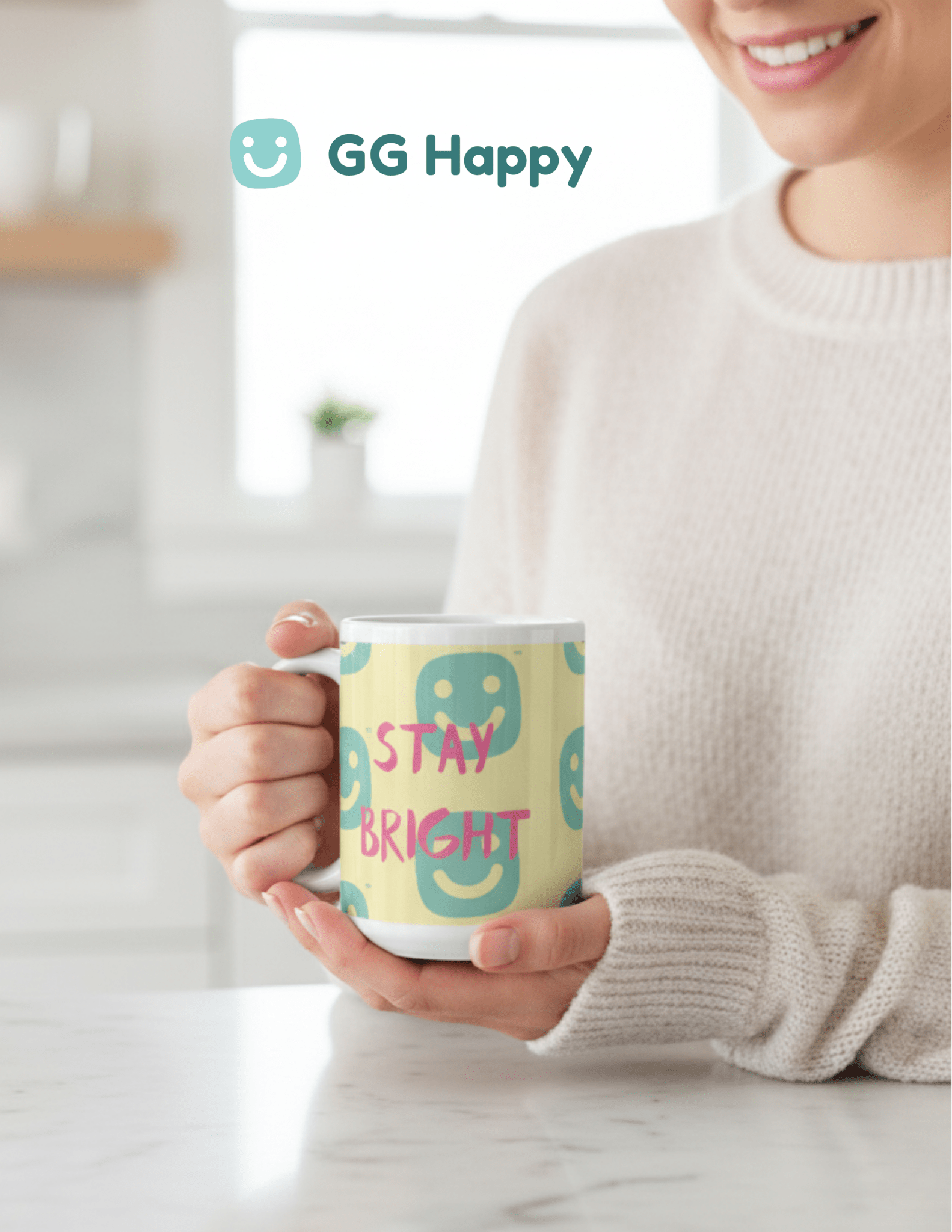 GG Happy™ “Stay Bright • Be Happy • Be You” Glossy Mug | Positive Affirmation Coffee Cup | Mindful Morning Drinkware - GG Happy