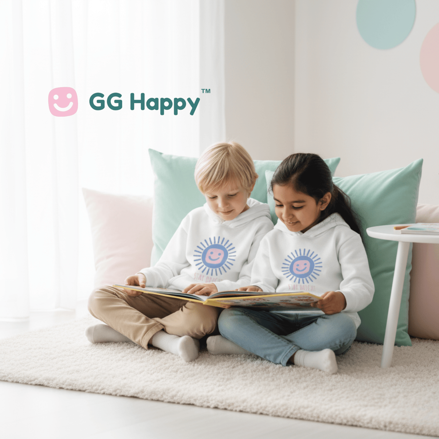 “Stay Bright” Youth Hoodie | White Edition | GG Happy™ Collection | Positive Kids Sweatshirt - GG Happy
