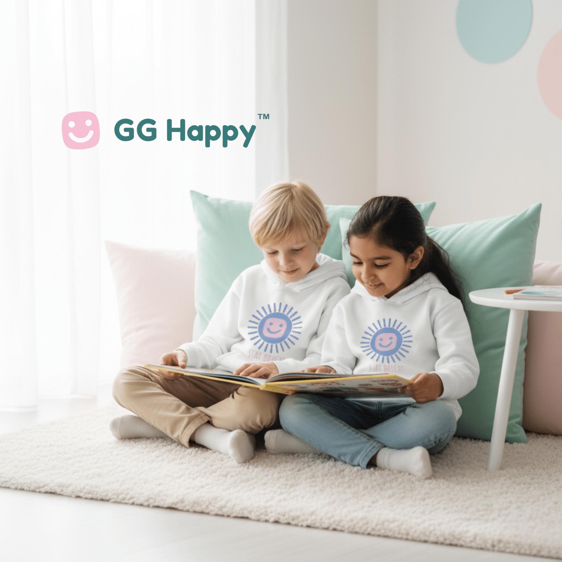 “Stay Bright” Youth Hoodie | White Edition | GG Happy™ Collection | Positive Kids Sweatshirt - GG Happy