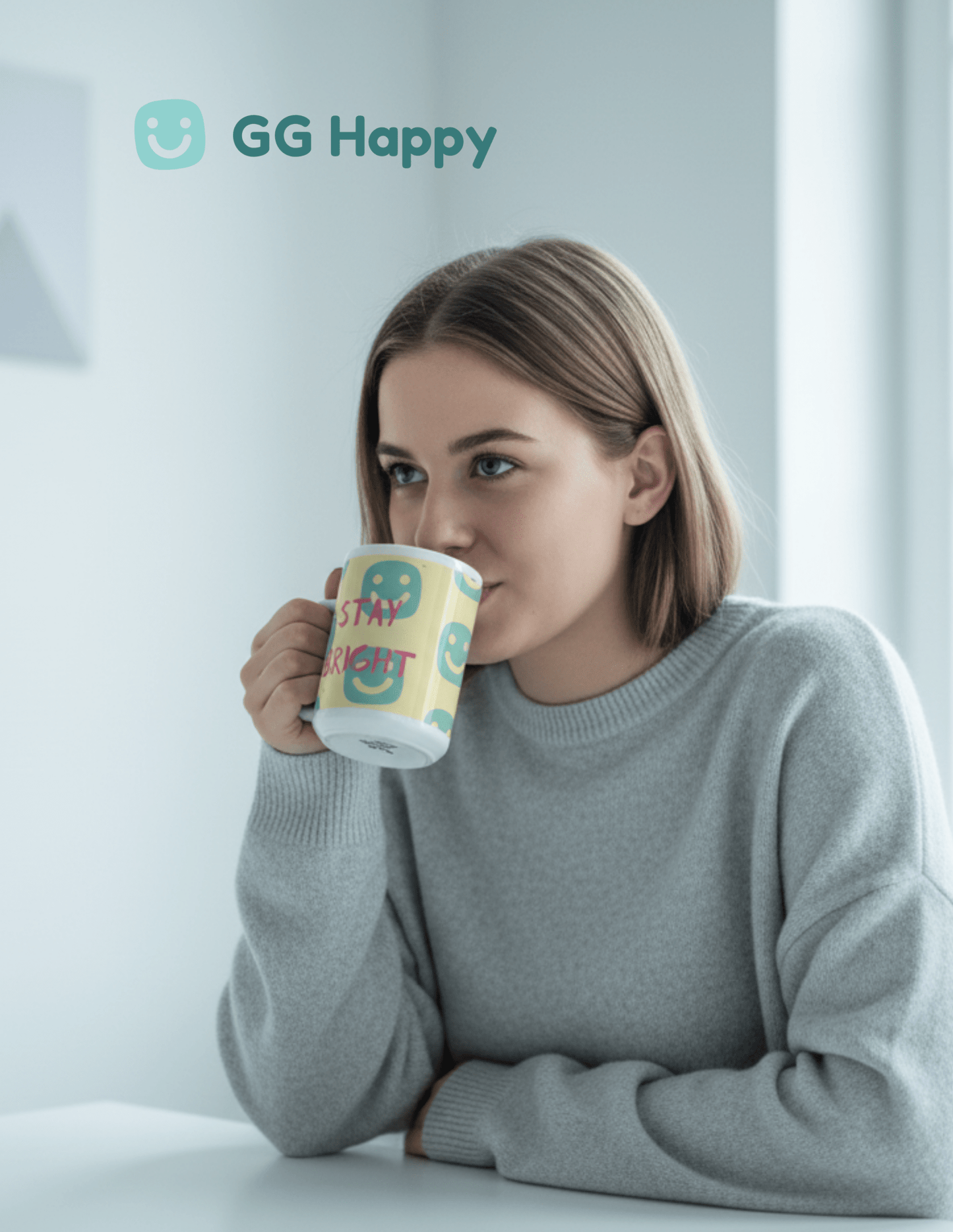 GG Happy™ “Stay Bright • Be Happy • Be You” Glossy Mug | Positive Affirmation Coffee Cup | Mindful Morning Drinkware - GG Happy