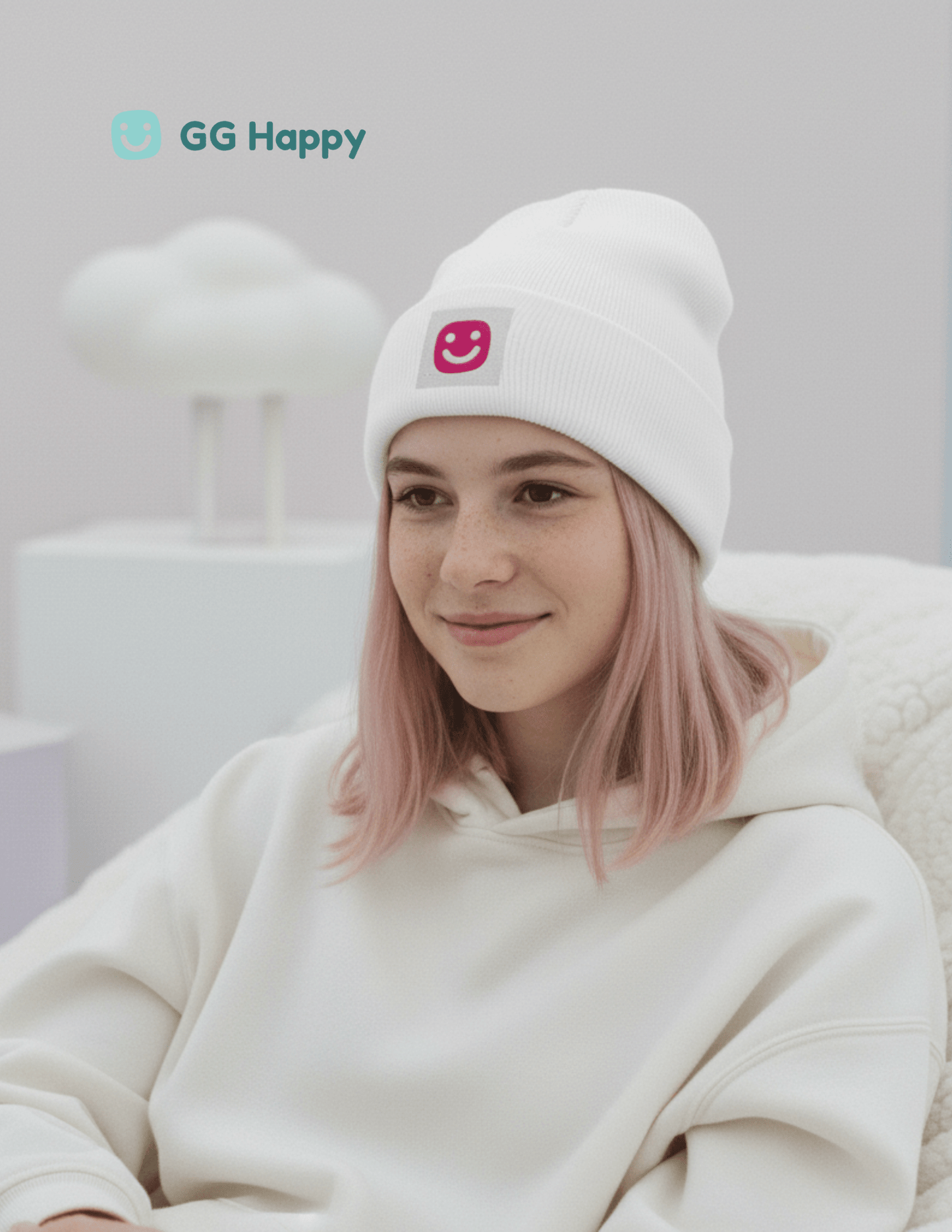 GG Happy™ Embroidered Beanie | Cozy Cotton Knit Hat | Positive Vibes Winter Wear | Mindful Comfort Collection - GG Happy