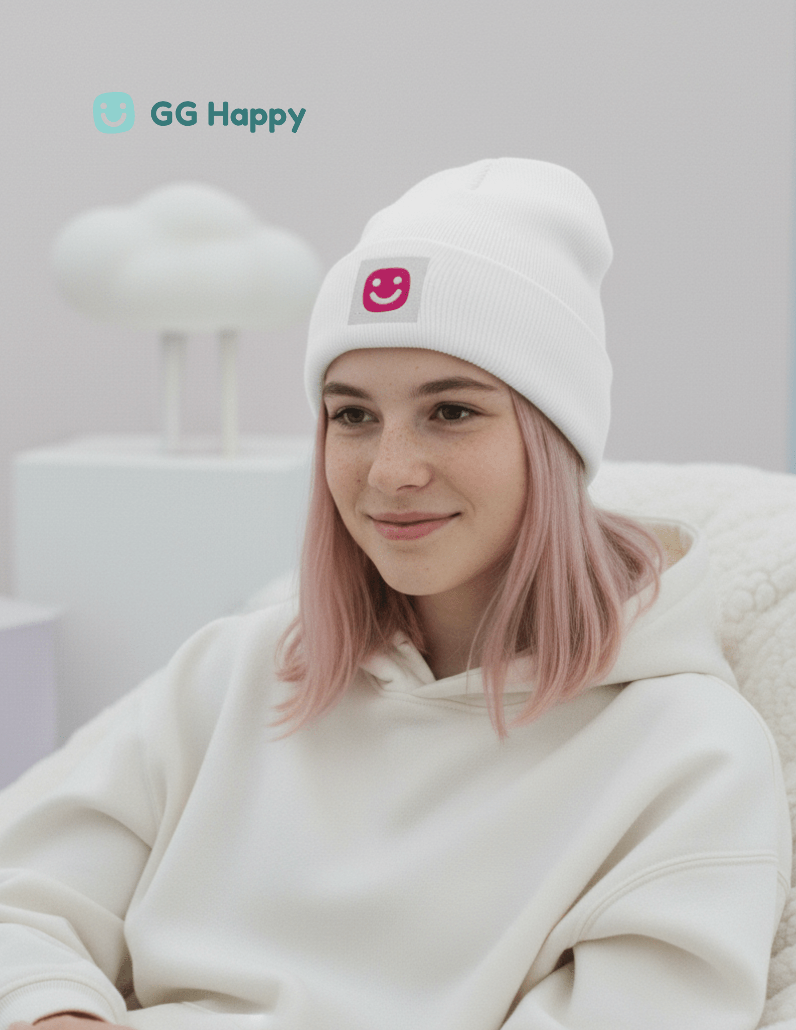 GG Happy™ Embroidered Beanie | Cozy Cotton Knit Hat | Positive Vibes Winter Wear | Mindful Comfort Collection - GG Happy
