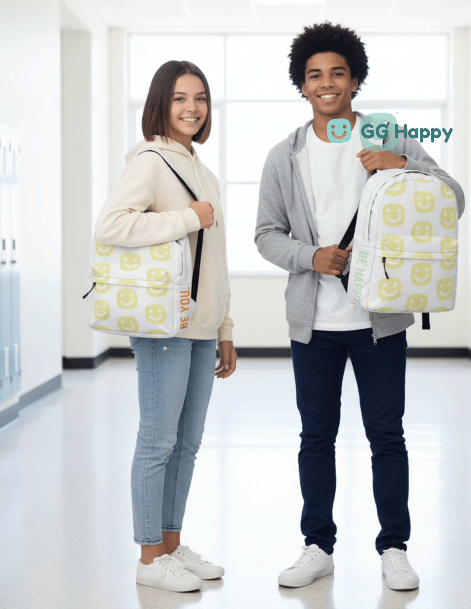 GG Happy™ “Be Bright • Be Happy • Be You” Backpack from Stay Bright Collection| Mindful Adventure Bag | Water - Resistant Laptop Backpack | Positive Vibes Everyday Carry - GG Happy