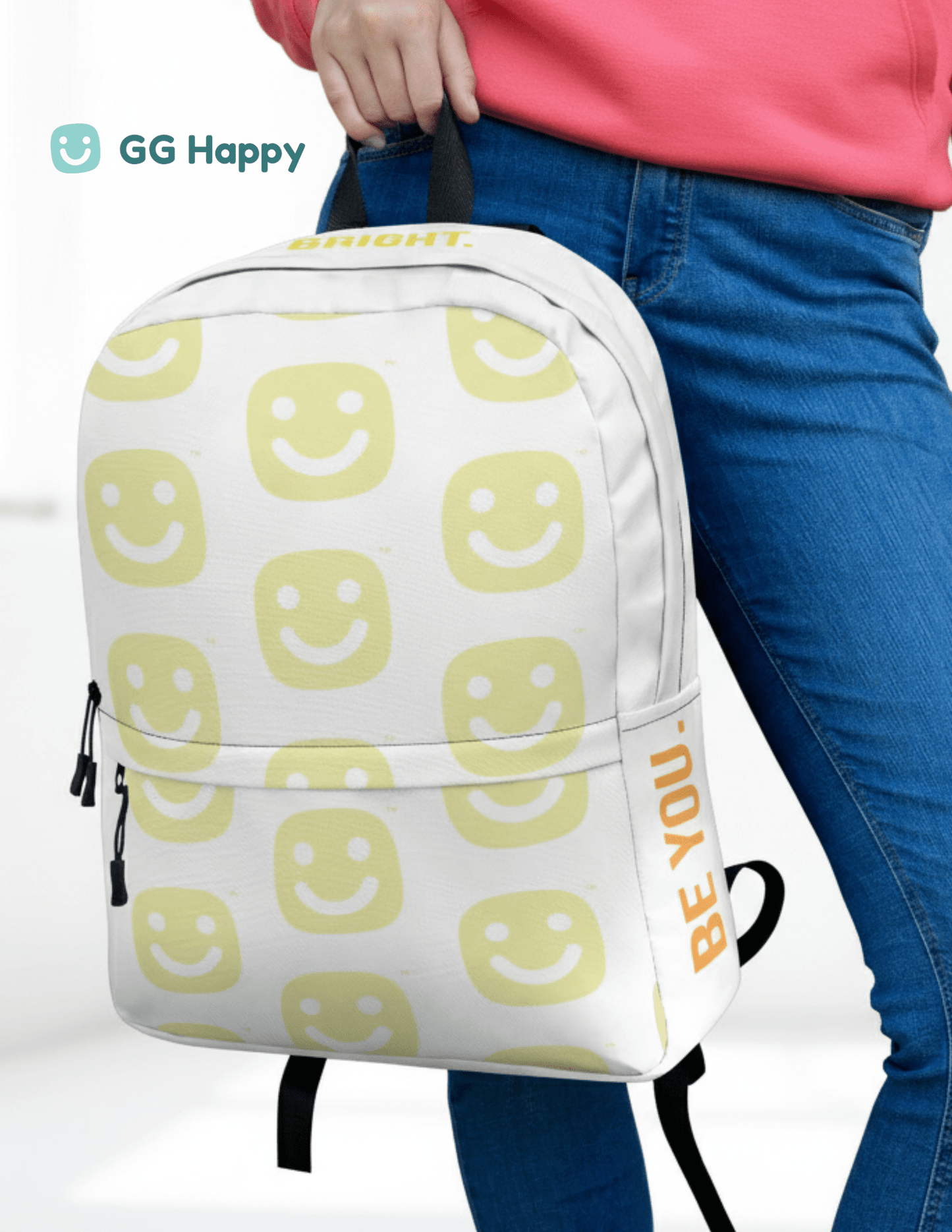 GG Happy™ “Be Bright • Be Happy • Be You” Backpack from Stay Bright Collection| Mindful Adventure Bag | Water - Resistant Laptop Backpack | Positive Vibes Everyday Carry - GG Happy