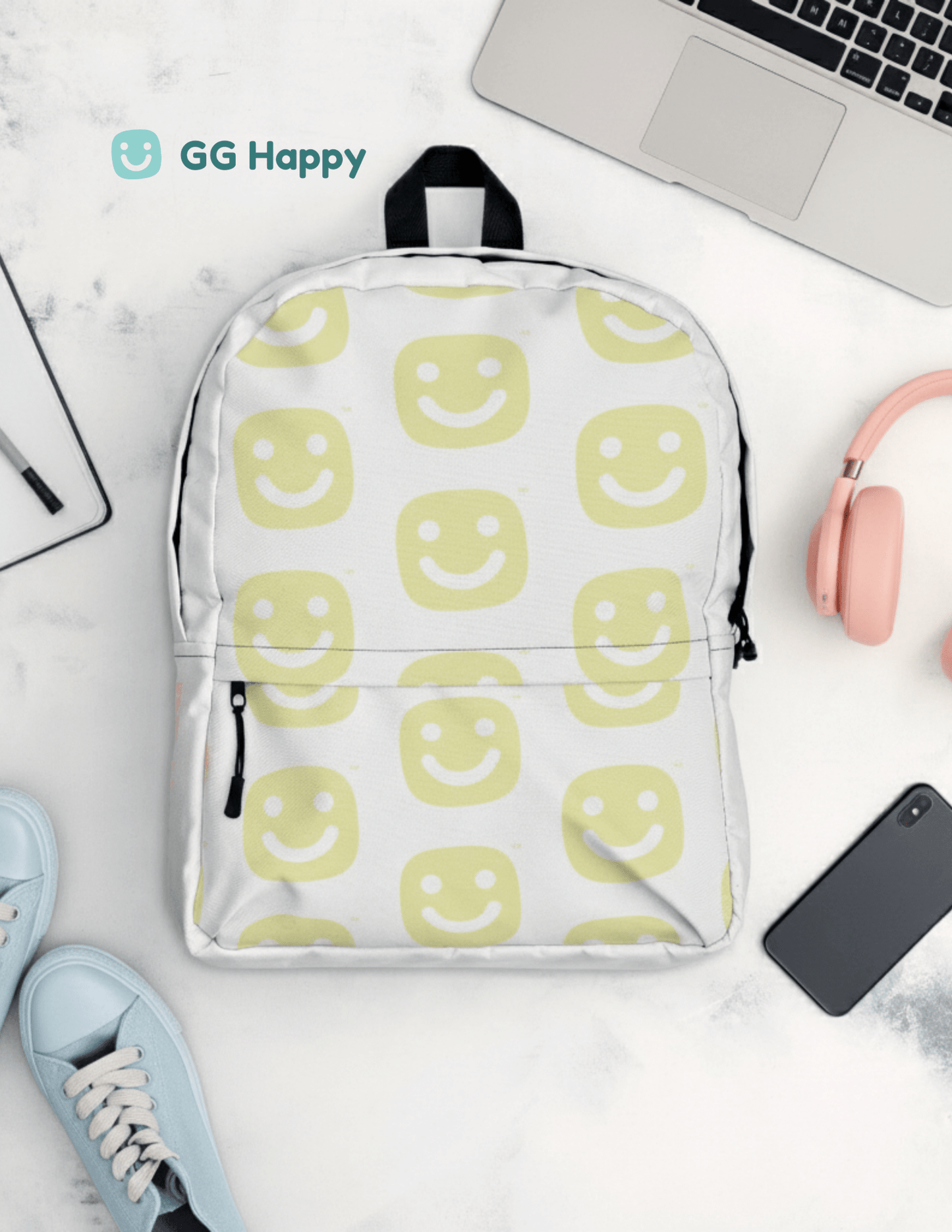 GG Happy™ “Be Bright • Be Happy • Be You” Backpack from Stay Bright Collection| Mindful Adventure Bag | Water - Resistant Laptop Backpack | Positive Vibes Everyday Carry - GG Happy