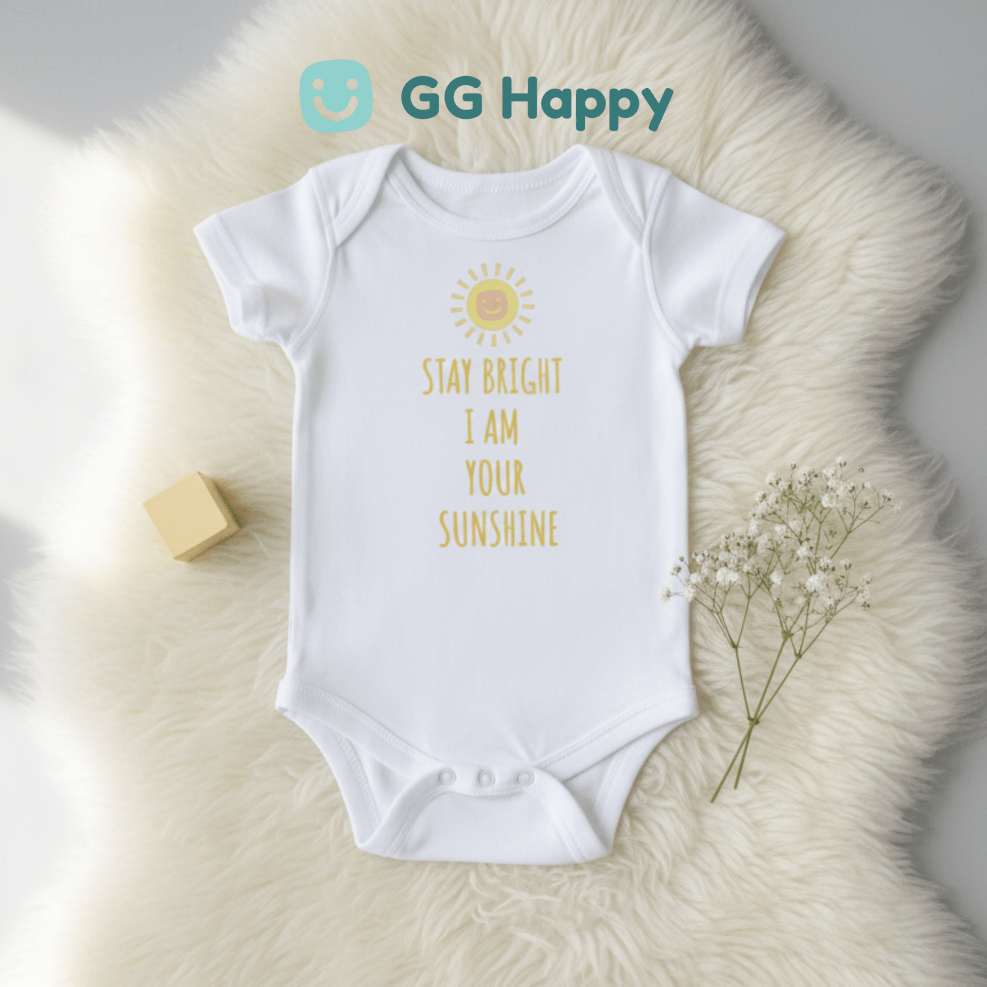“Stay Bright I Am Your Sunshine” Baby Bodysuit | GG Happy™ Collection | Positive Baby Gift - GG Happy