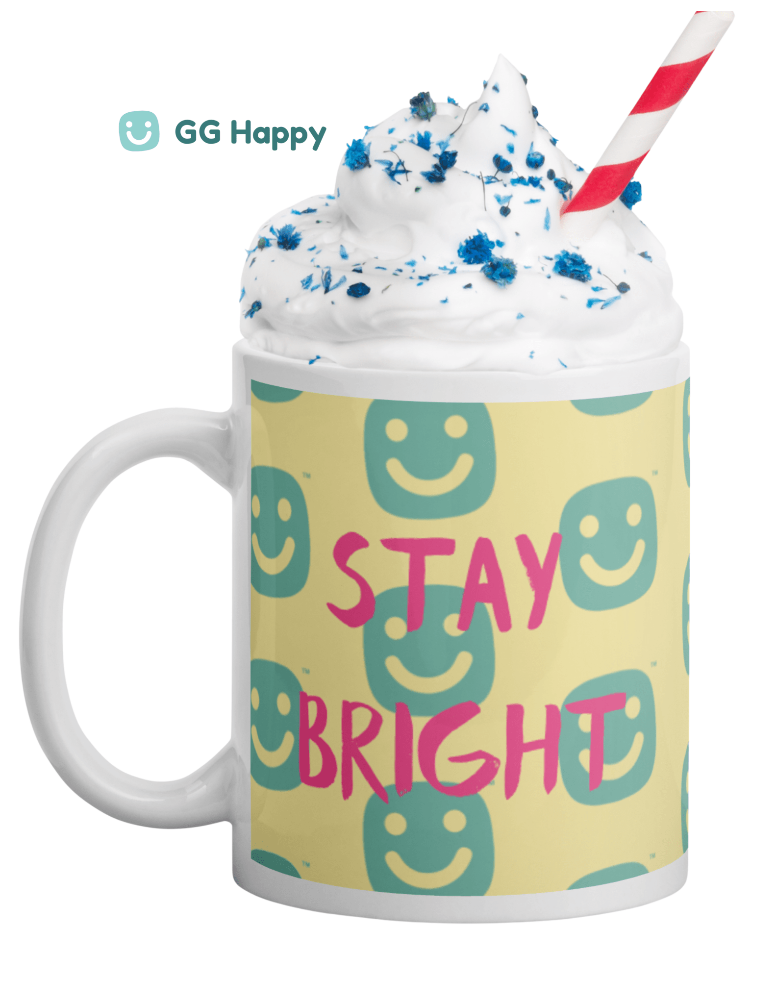 GG Happy™ “Stay Bright • Be Happy • Be You” Glossy Mug | Positive Affirmation Coffee Cup | Mindful Morning Drinkware - GG Happy