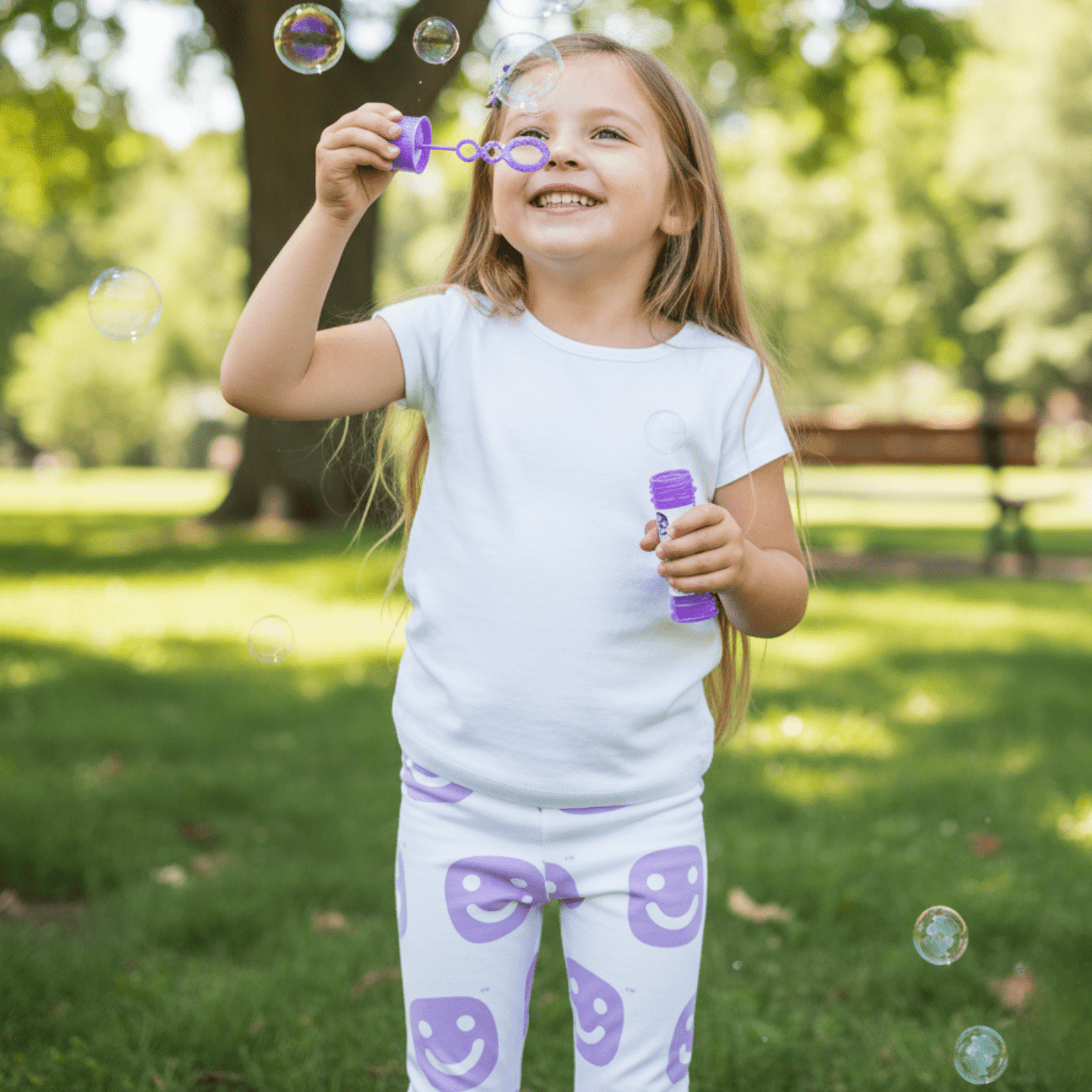 GG Happy™ Smiley Leggings | Soft Lavender | Kids Sensory - Friendly Comfort Wear - GG Happy