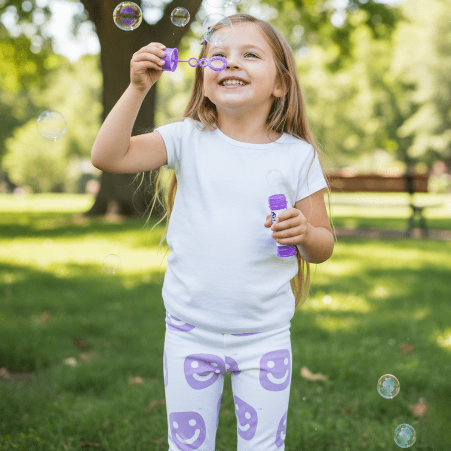 GG Happy™ Smiley Leggings | Soft Lavender | Kids Sensory - Friendly Comfort Wear - GG Happy