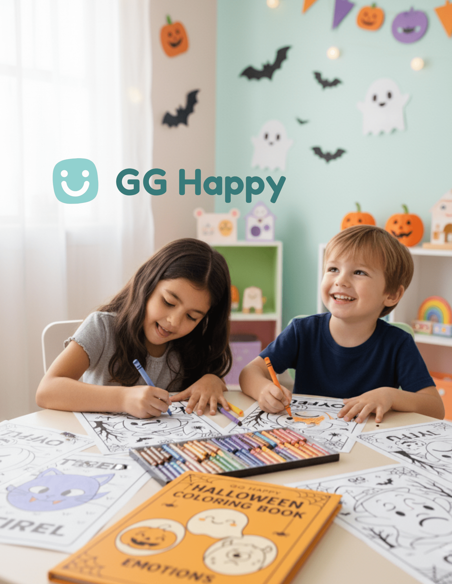 FREE 🧡 Last - Minute Halloween Printable for Kids | Free Emotions Coloring Page | GG Happy™ - GG Happy