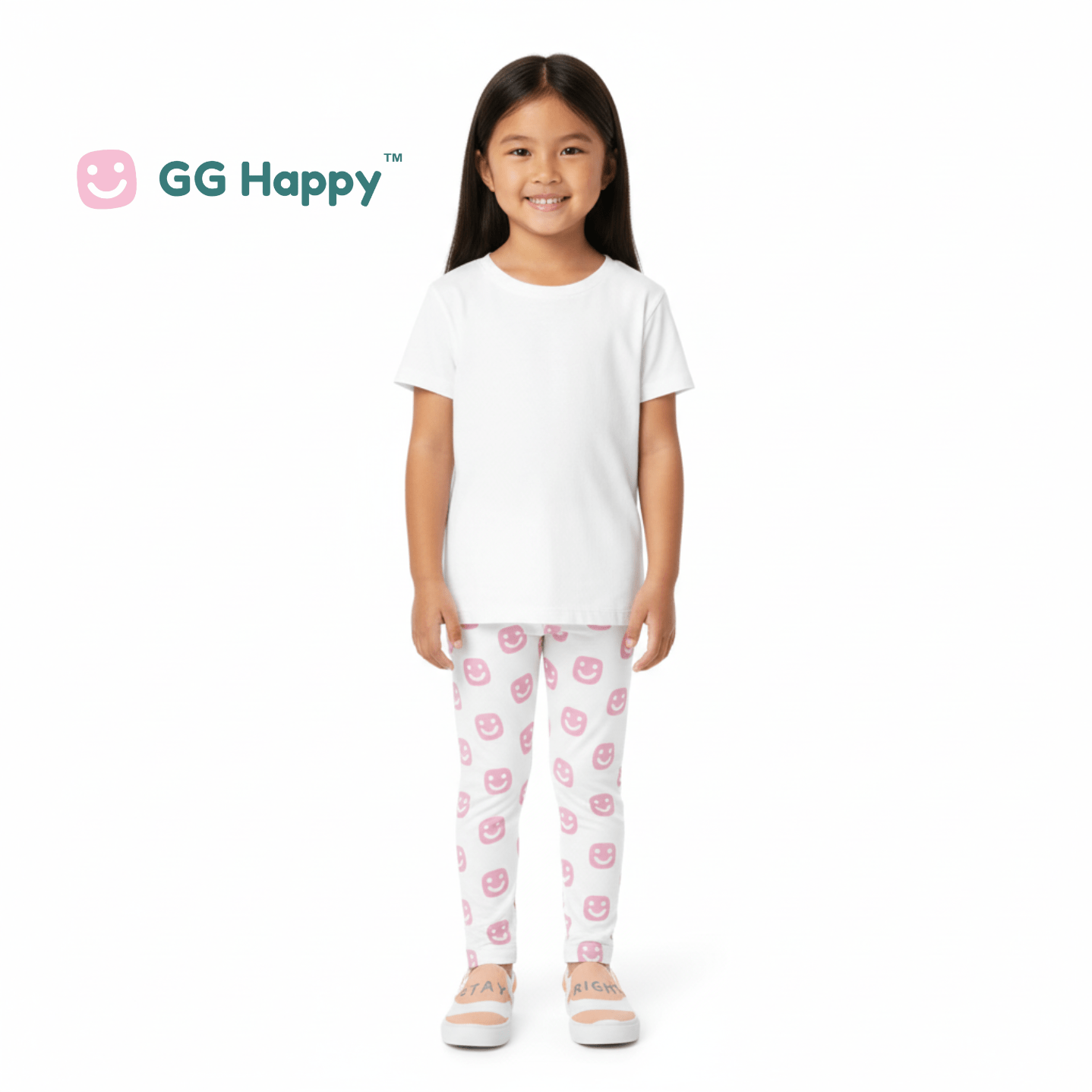 🌸 GG Happy™ Kids Smiley Leggings — Soft Pink Joy - GG Happy