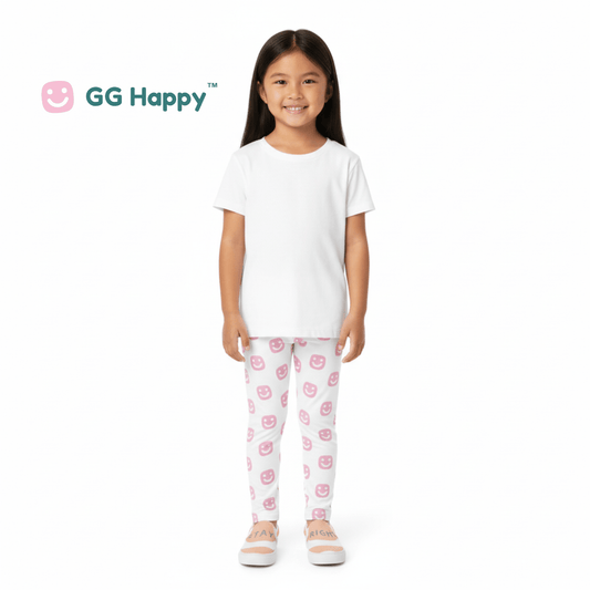 🌸 GG Happy™ Kids Smiley Leggings — Soft Pink Joy - GG Happy