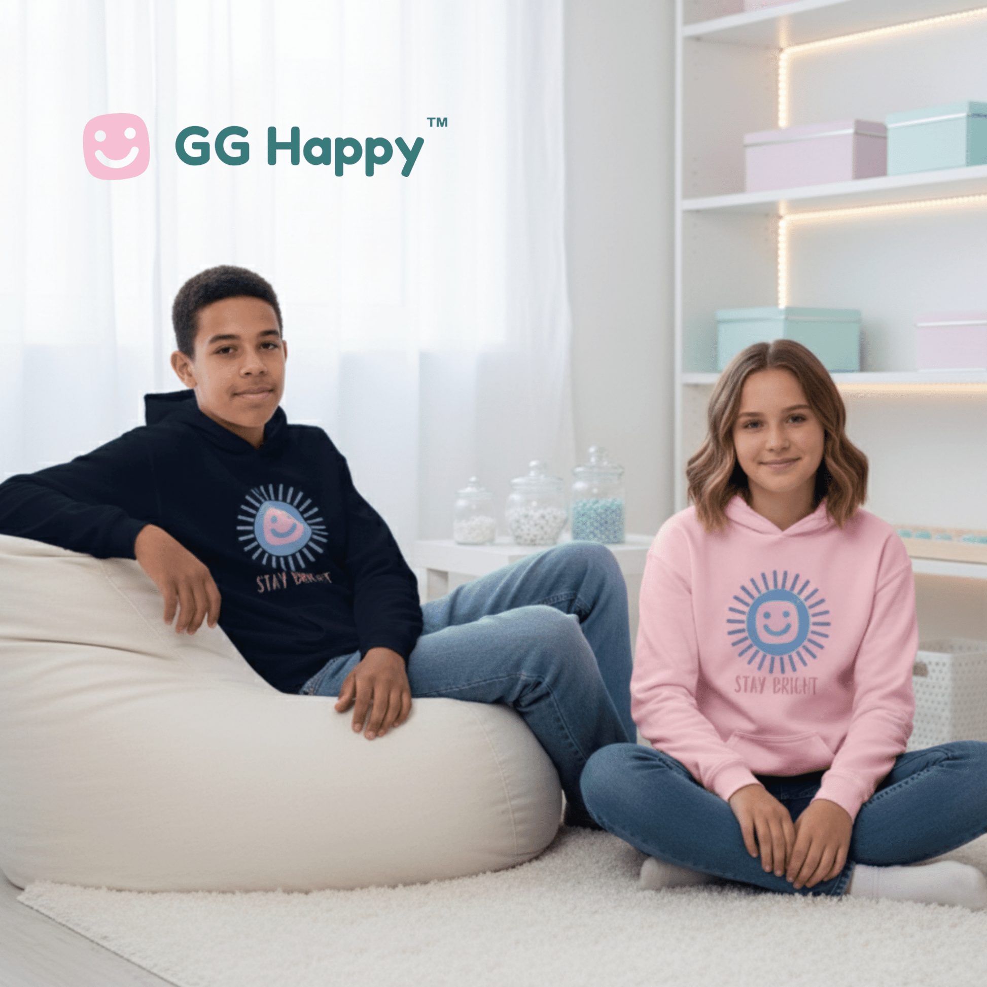 Stay Bright” Youth Hoodie | GG Happy™ Collection | Positive Kids Sweatshirt - GG Happy
