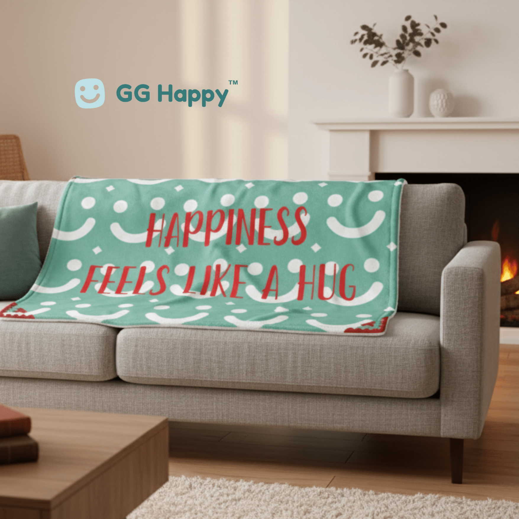 Throw Blanket “Cozy Heart’s ” Feels Like a Hug| GG Happy™ Collection | Cozy Holiday Gift | Cheerful & Soft Home Decor - GG Happy