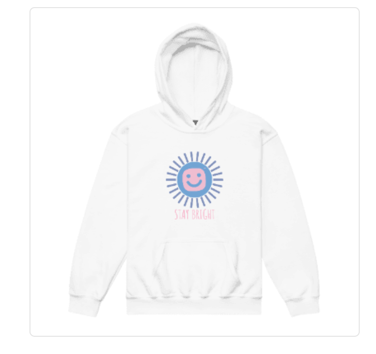 “Stay Bright” Youth Hoodie | White Edition | GG Happy™ Collection | Positive Kids Sweatshirt - GG Happy