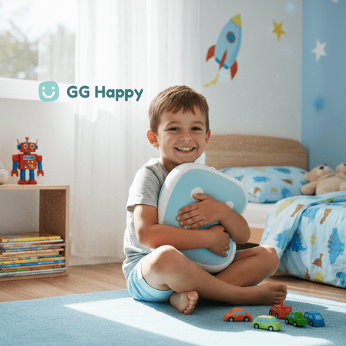 Huggable smiley pillow in blue from GG Happy