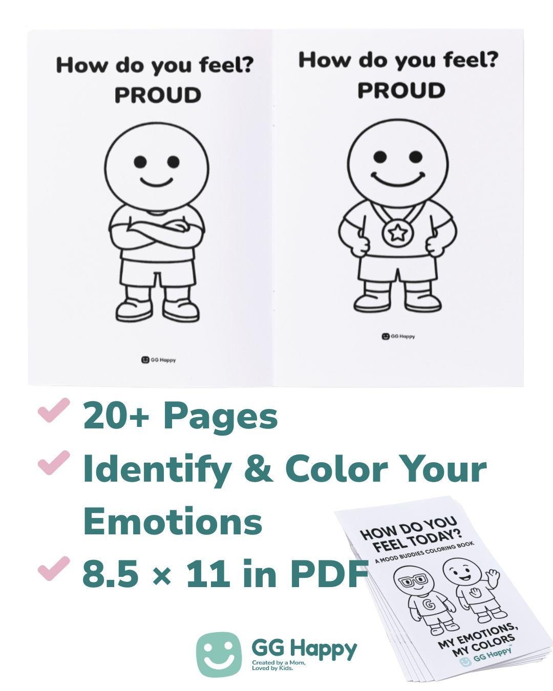 Mood Buddies Coloring Book: Kids Emotional Awareness (Printable PDF) - GG Happy