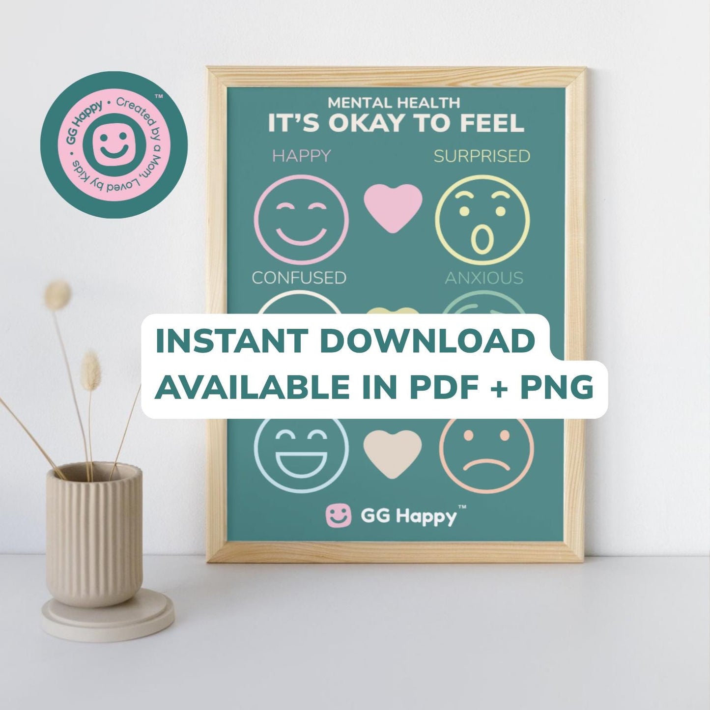 Mental Health Posters: Kids Emotional Tracker, Calm Corner Art (Digital Download) - GG Happy