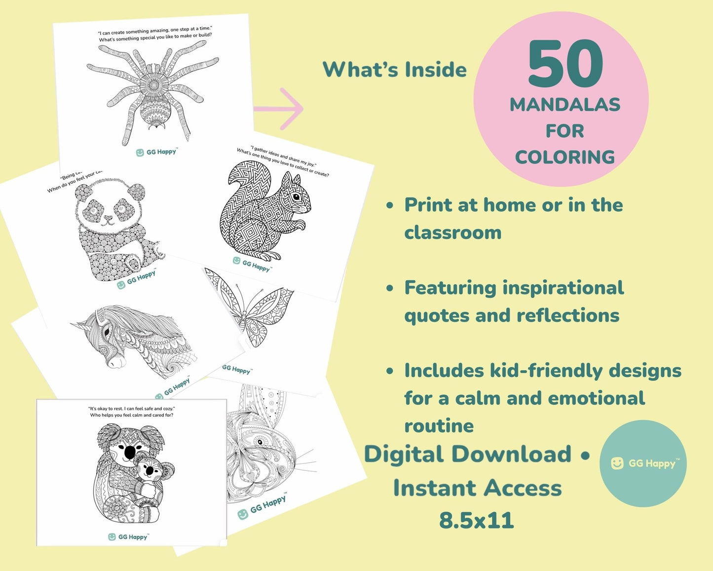 50 Kids Mandalas Coloring Pages | Mindful Coloring for Kids | Classroom Calm Activities | Printable Emotional Regulation Art - GG Happy