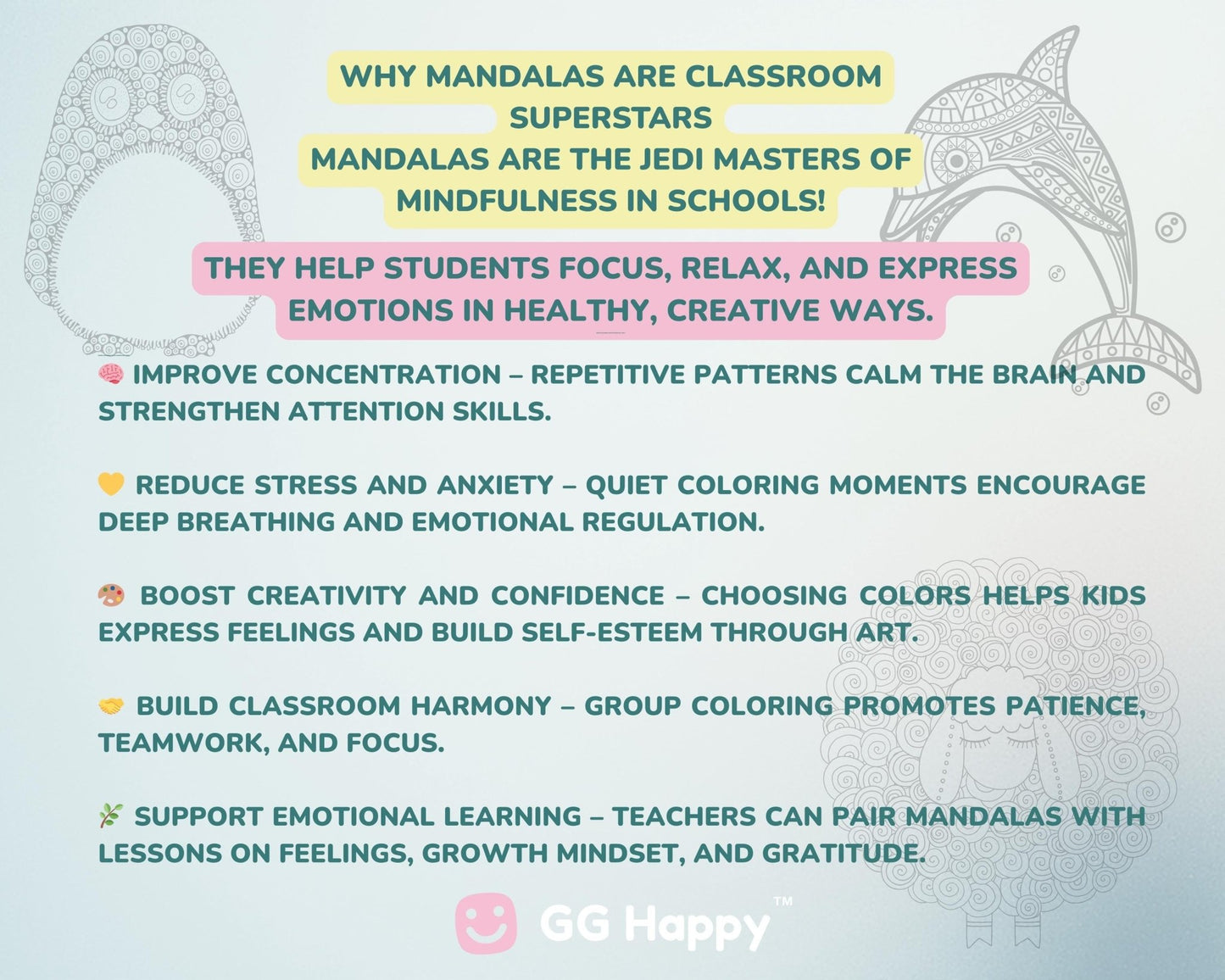 50 Kids Mandalas Coloring Pages | Mindful Coloring for Kids | Classroom Calm Activities | Printable Emotional Regulation Art - GG Happy