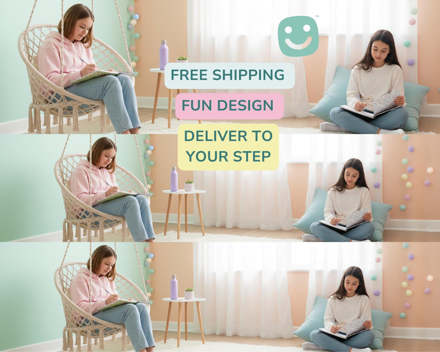 Stay Bright Notebook - Journal, School Notes, Teen Stationery, Positive Affirmations, Back - to - School Gift - GG Happy