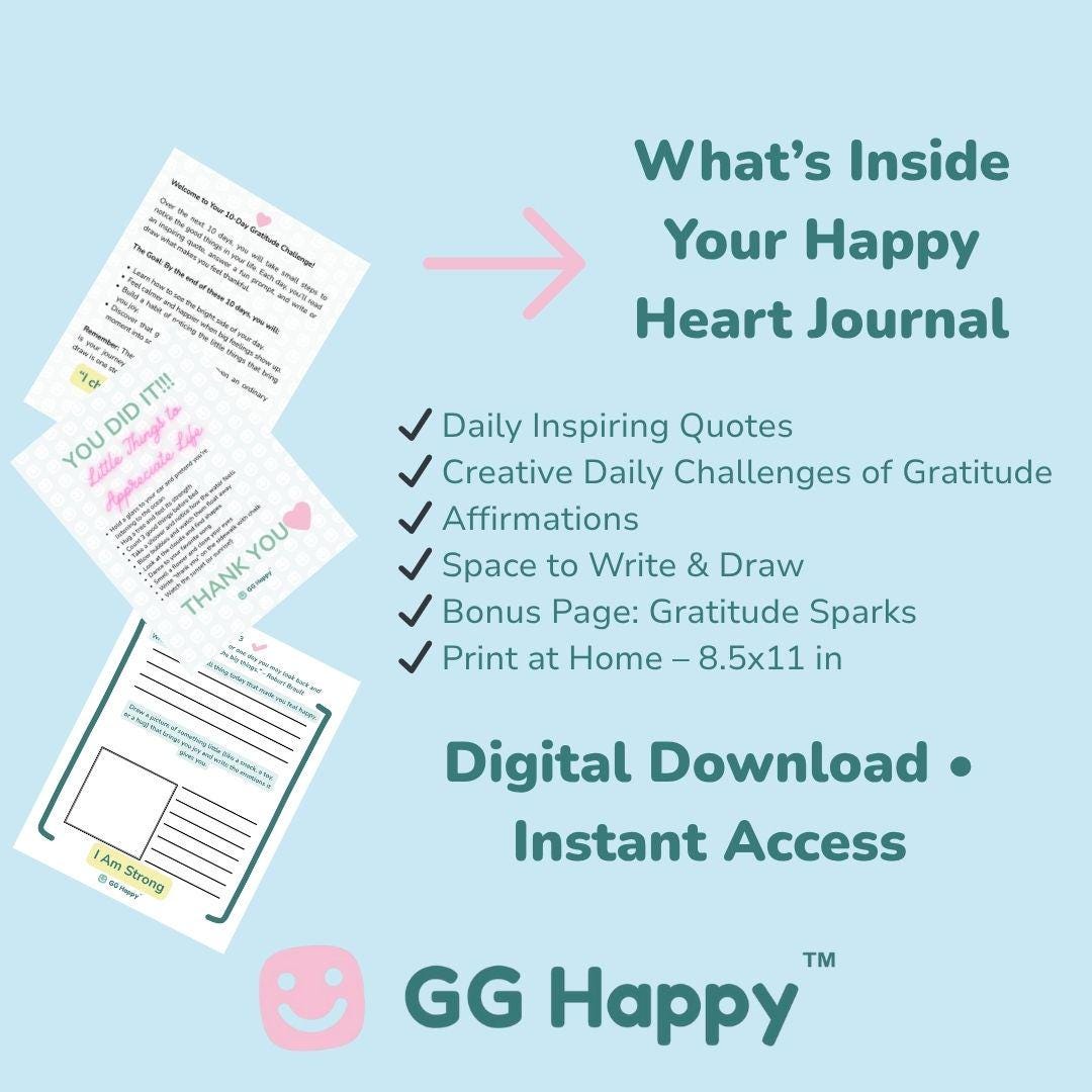 Find Your Calm | Happy Heart Journal for Kids & Adults | 10 - Day Gratitude Challenge Printable | Self - Care (Instant Download) - GG Happy