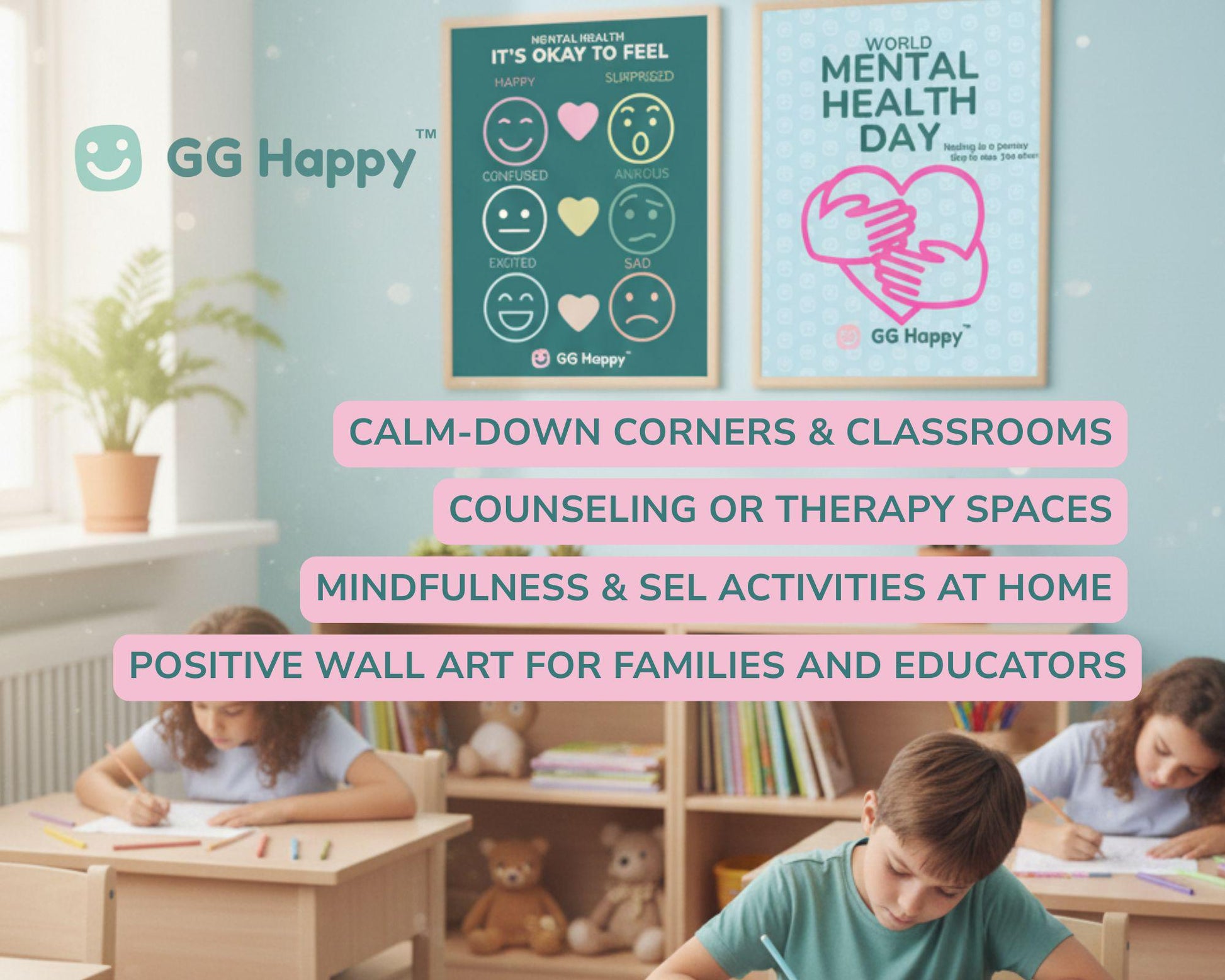 Mental Health Posters: Kids Emotional Tracker, Calm Corner Art (Digital Download) - GG Happy