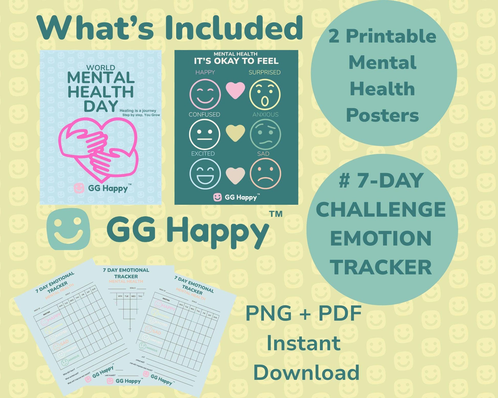 Mental Health Posters: Kids Emotional Tracker, Calm Corner Art (Digital Download) - GG Happy