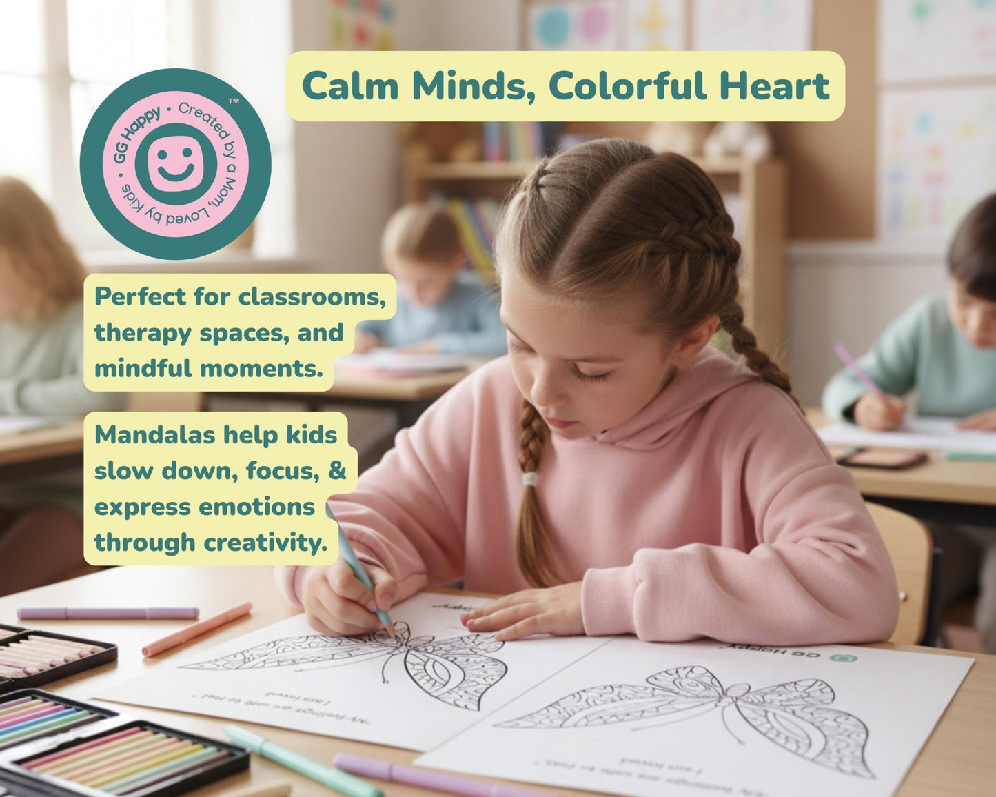 50 Kids Mandalas Coloring Pages | Mindful Coloring for Kids | Classroom Calm Activities | Printable Emotional Regulation Art - GG Happy
