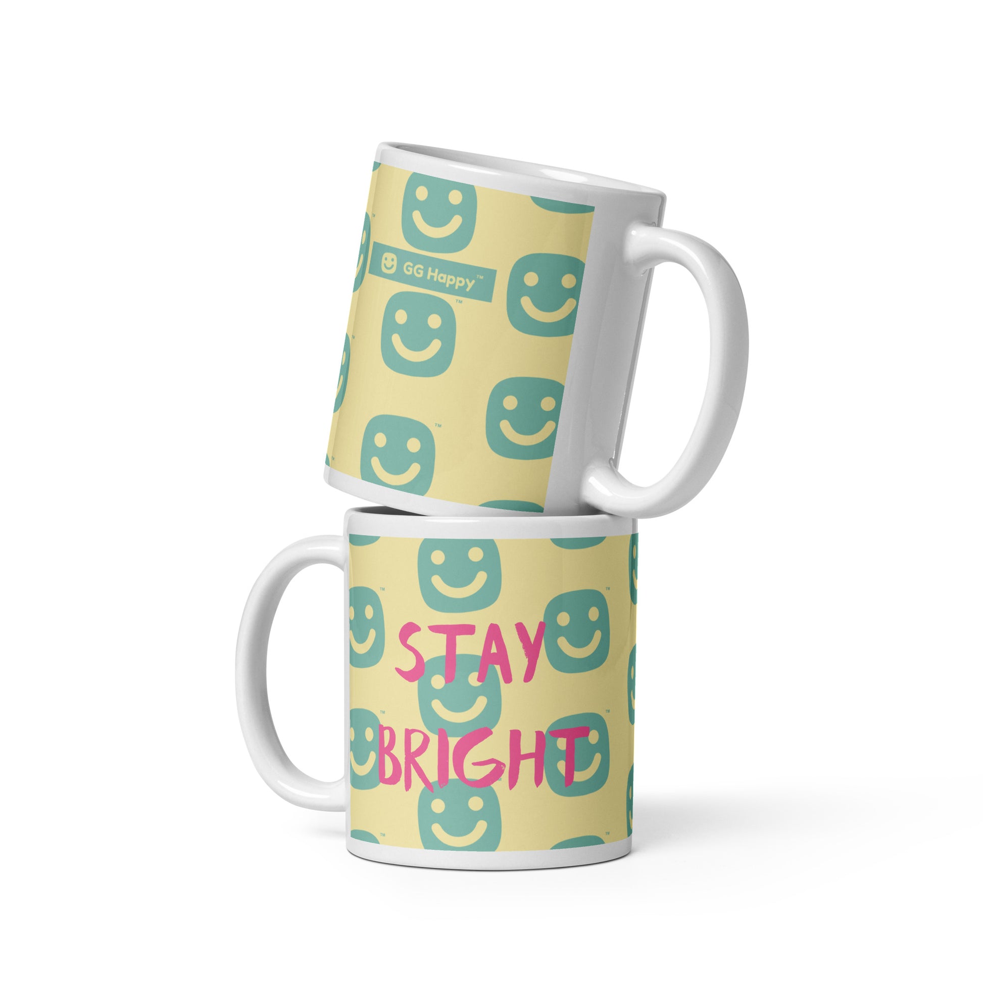 GG Happy™ “Stay Bright • Be Happy • Be You” Glossy Mug | Positive Affirmation Coffee Cup | Mindful Morning Drinkware - GG Happy