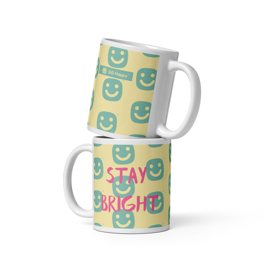 GG Happy™ “Stay Bright • Be Happy • Be You” Glossy Mug | Positive Affirmation Coffee Cup | Mindful Morning Drinkware - GG Happy