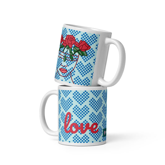 GG Happy™ "Blooming Mind" Mug | Blue Hearts & Roses Ceramic Cup | Self - Care Gift - GG Happy