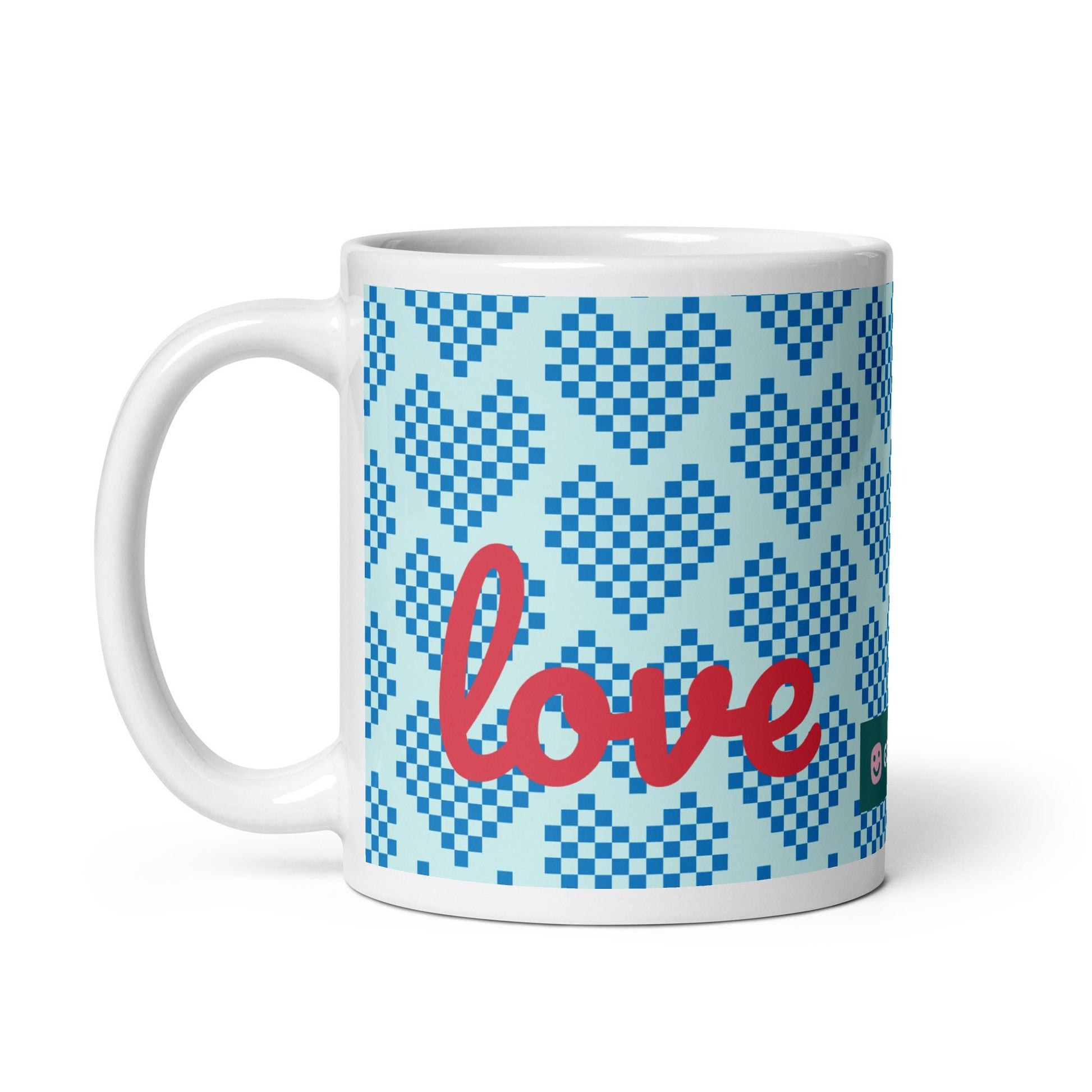 GG Happy™ "Blooming Mind" Mug | Blue Hearts & Roses Ceramic Cup | Self - Care Gift - GG Happy