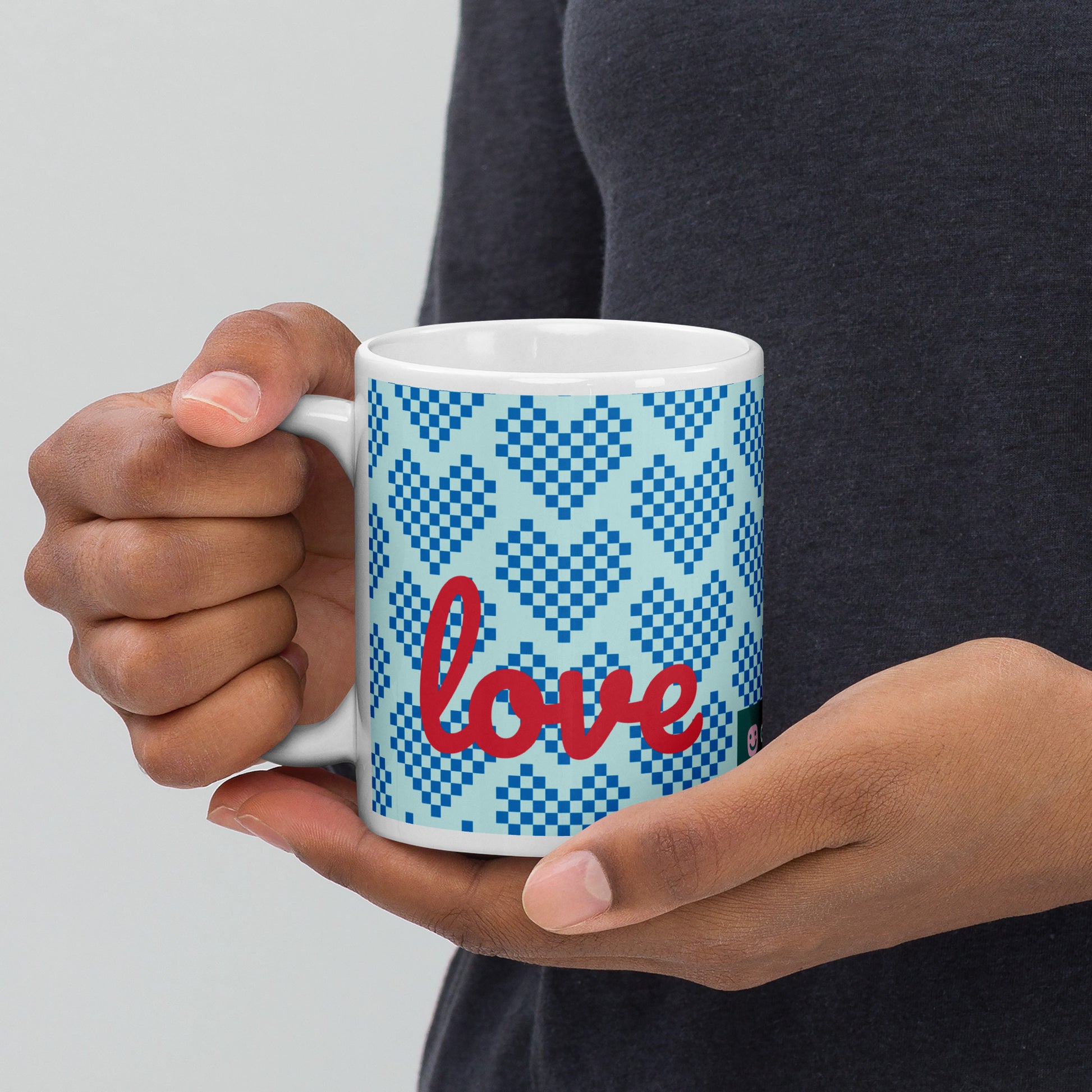 GG Happy™ "Blooming Mind" Mug | Blue Hearts & Roses Ceramic Cup | Self - Care Gift - GG Happy