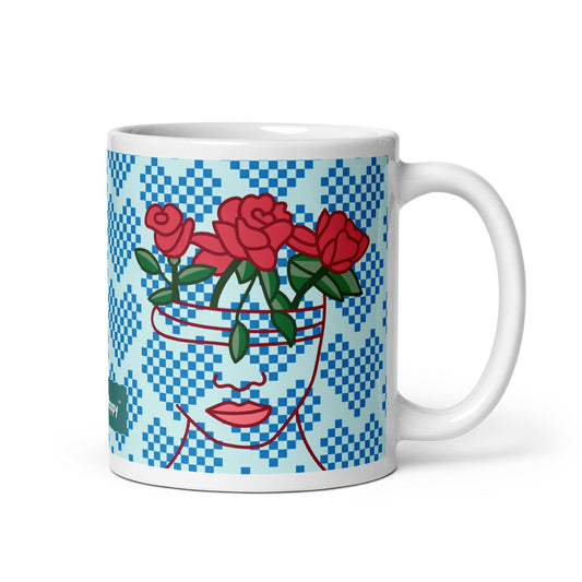 GG Happy™ "Blooming Mind" Mug | Blue Hearts & Roses Ceramic Cup | Self - Care Gift - GG Happy