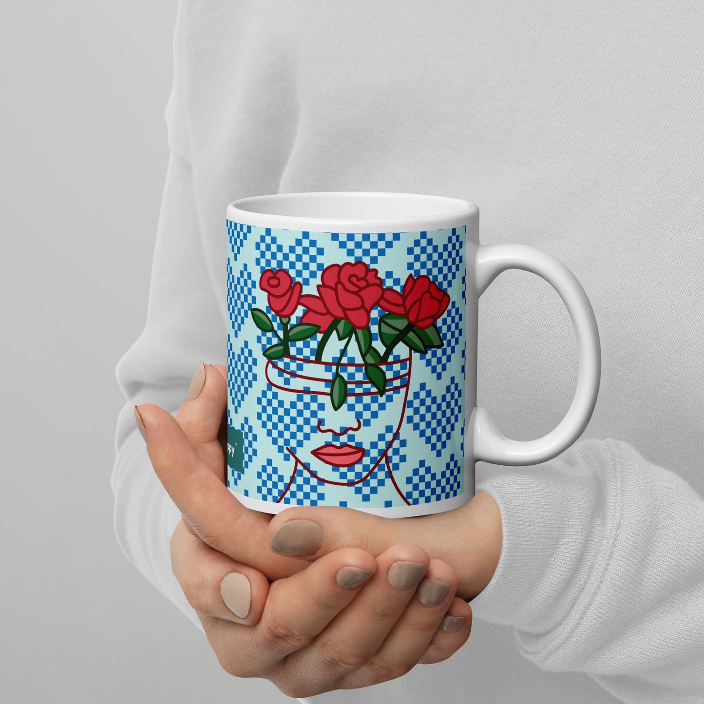 GG Happy™ "Blooming Mind" Mug | Blue Hearts & Roses Ceramic Cup | Self - Care Gift - GG Happy