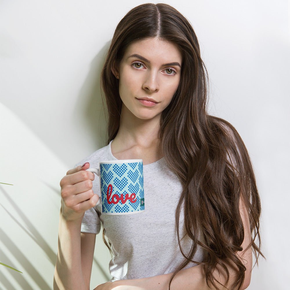 GG Happy™ "Blooming Mind" Mug | Blue Hearts & Roses Ceramic Cup | Self - Care Gift - GG Happy