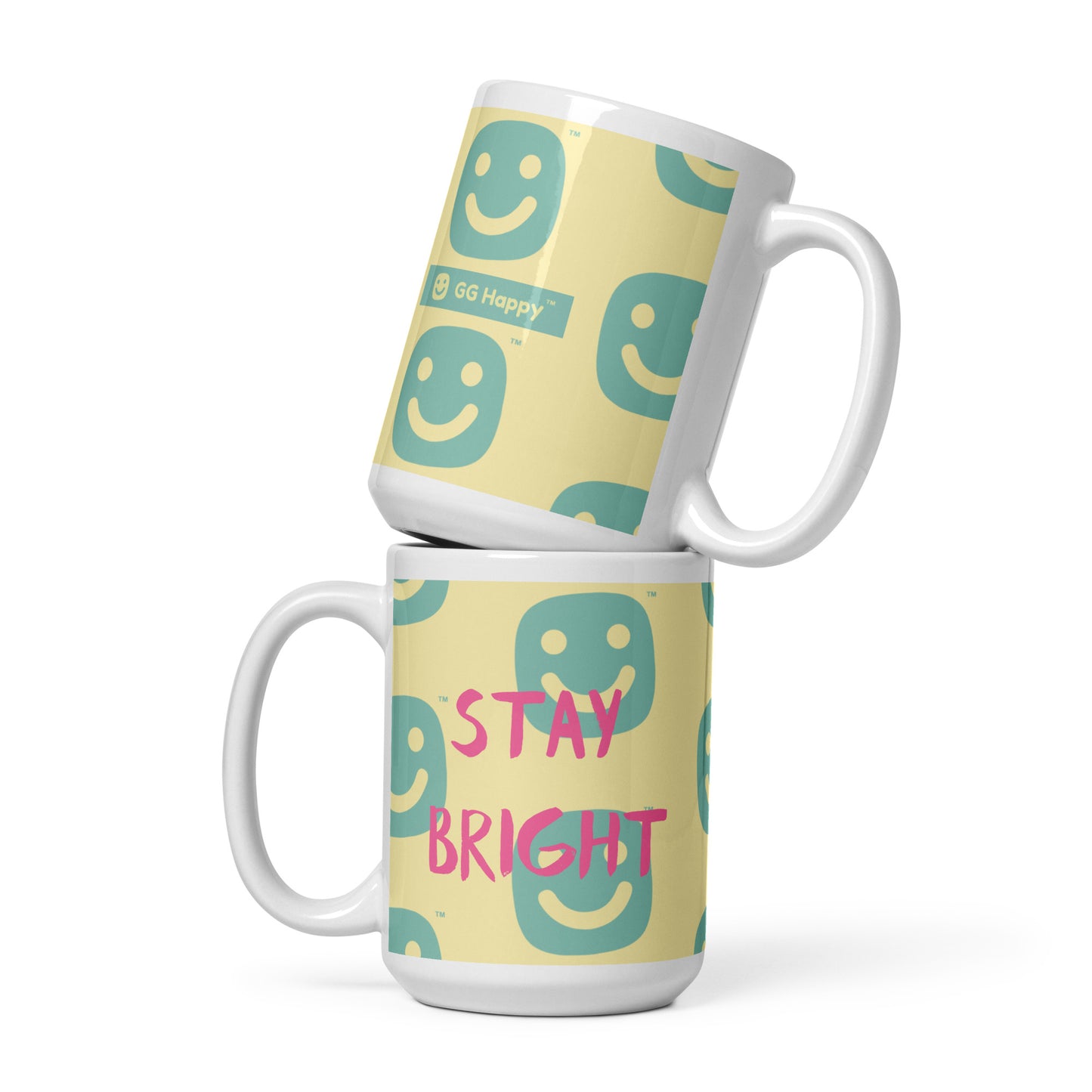 GG Happy™ “Stay Bright • Be Happy • Be You” Glossy Mug | Positive Affirmation Coffee Cup | Mindful Morning Drinkware - GG Happy