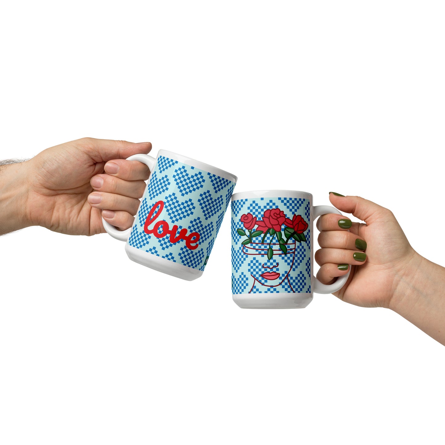 GG Happy™ "Blooming Mind" Mug | Blue Hearts & Roses Ceramic Cup | Self - Care Gift - GG Happy