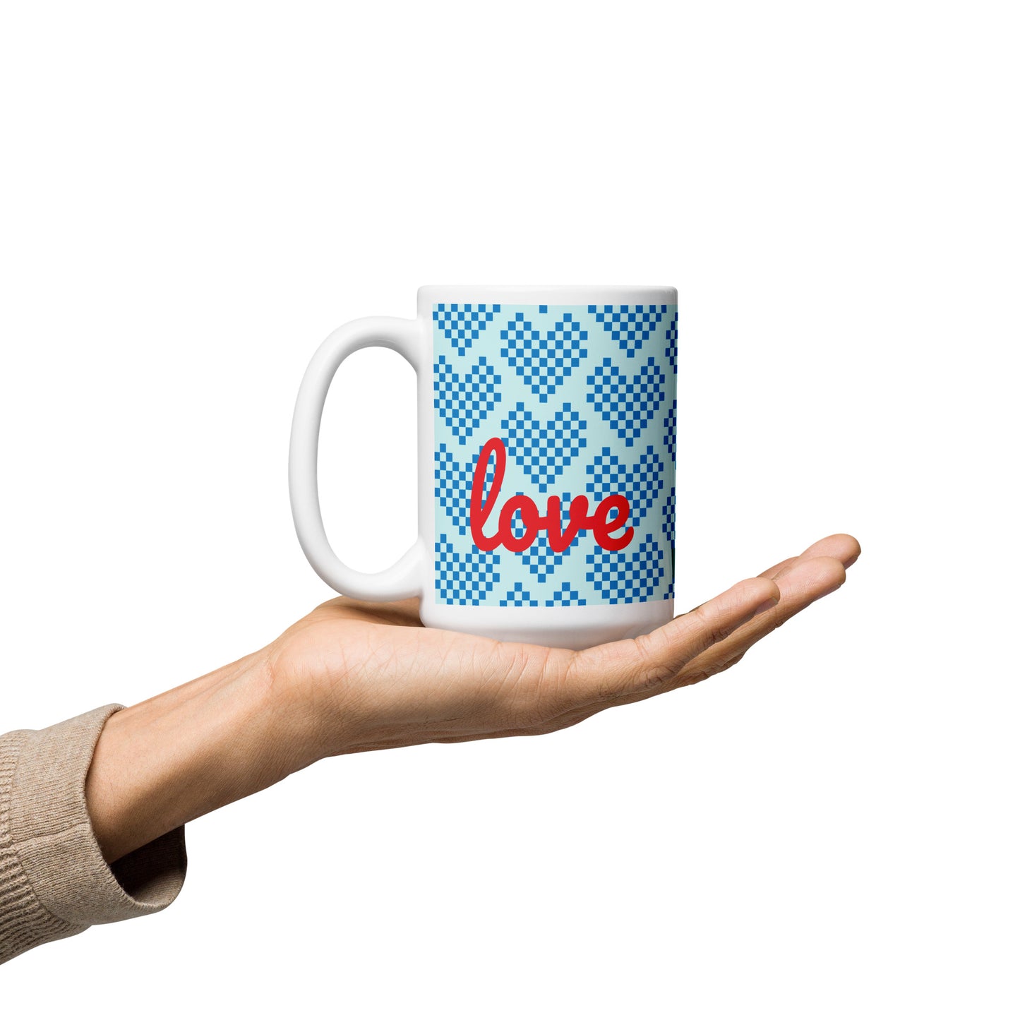 GG Happy™ "Blooming Mind" Mug | Blue Hearts & Roses Ceramic Cup | Self - Care Gift - GG Happy