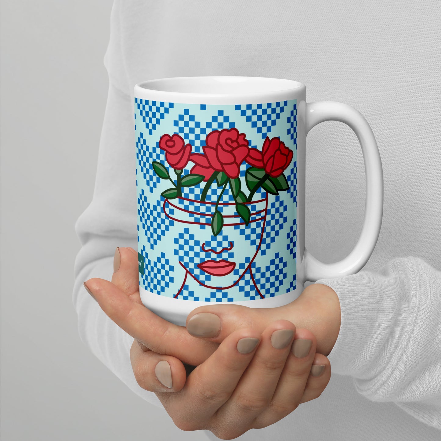 GG Happy™ "Blooming Mind" Mug | Blue Hearts & Roses Ceramic Cup | Self - Care Gift - GG Happy