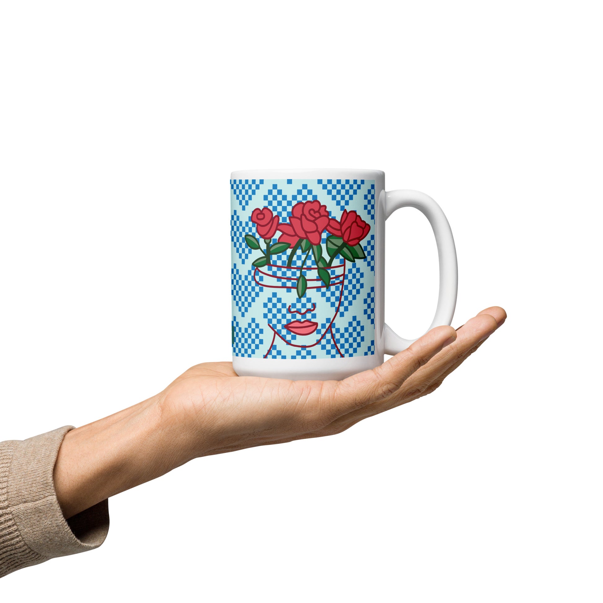 GG Happy™ "Blooming Mind" Mug | Blue Hearts & Roses Ceramic Cup | Self - Care Gift - GG Happy
