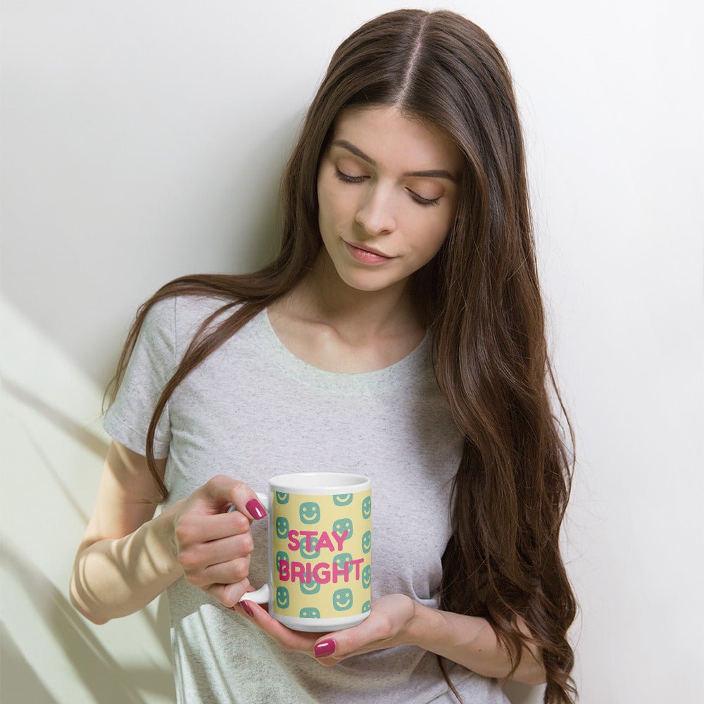 GG Happy™ “Stay Bright • Be Happy • Be You” Glossy Mug | Positive Affirmation Coffee Cup | Mindful Morning Drinkware - GG Happy