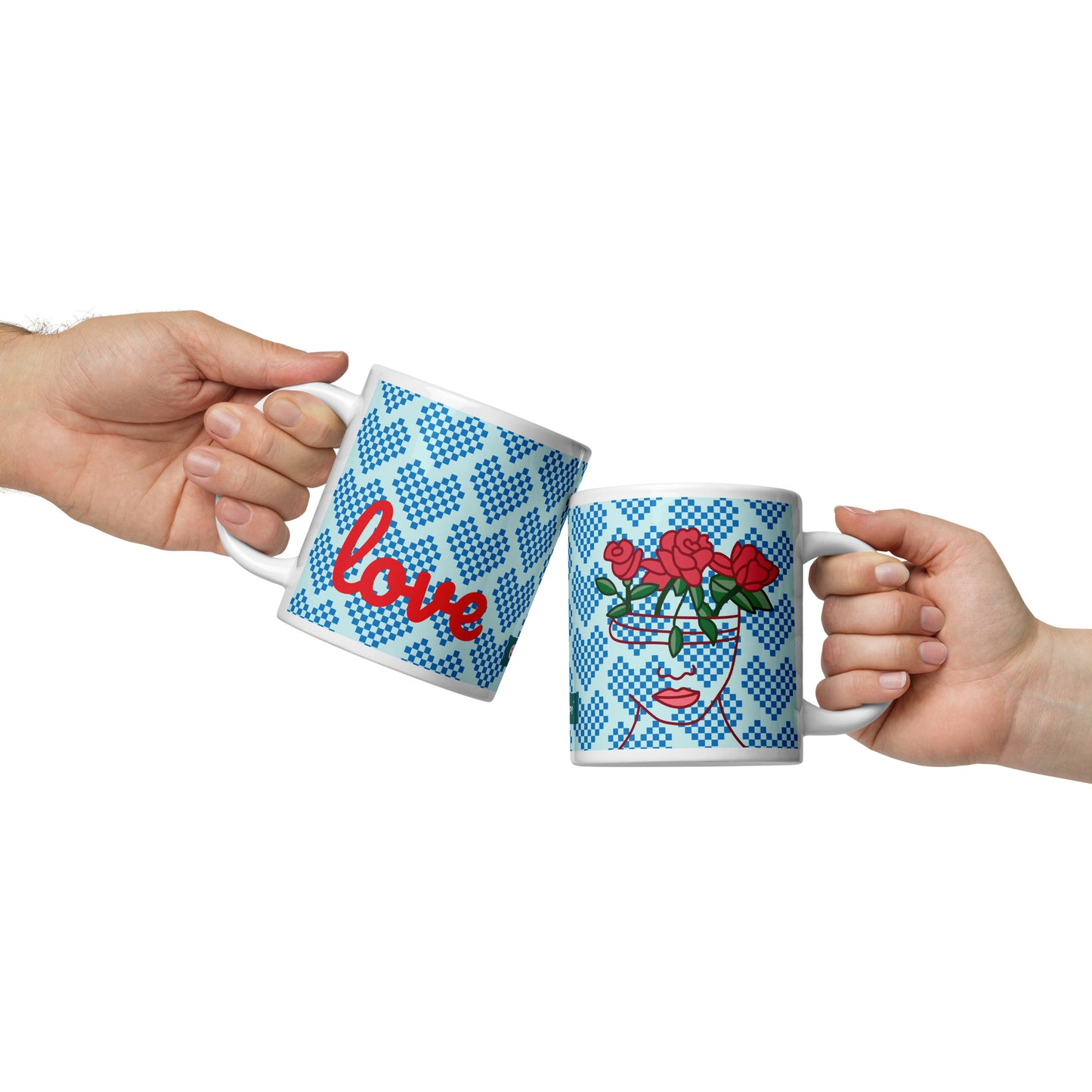 GG Happy™ "Blooming Mind" Mug | Blue Hearts & Roses Ceramic Cup | Self - Care Gift - GG Happy