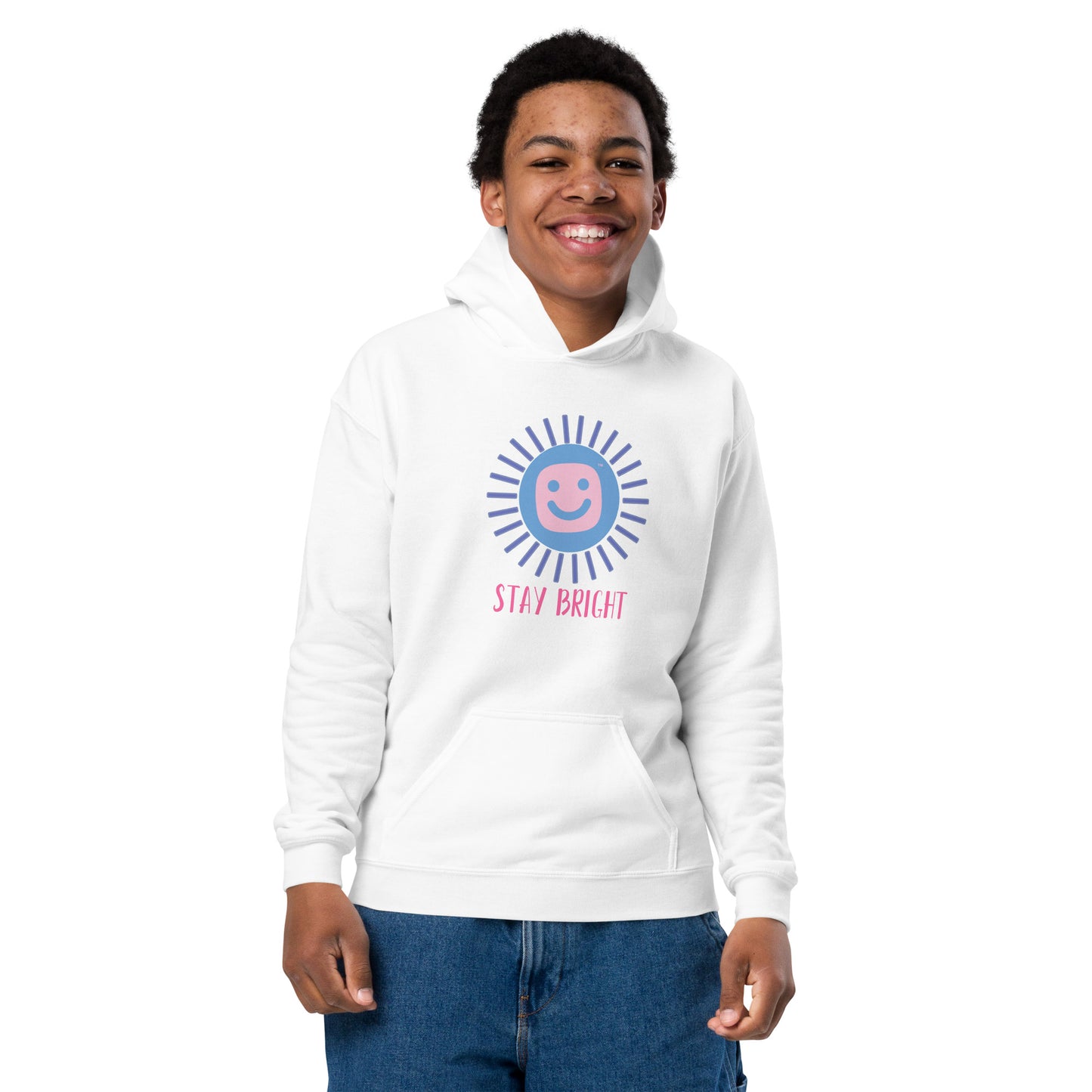 “Stay Bright” Youth Hoodie | White Edition | GG Happy™ Collection | Positive Kids Sweatshirt - GG Happy